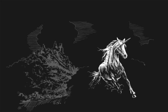 fekete háttéren fehér rajzolt ló
