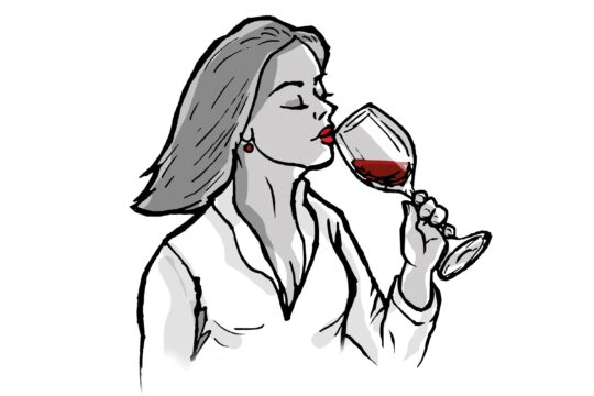 egy nő bort kóstol, rajz